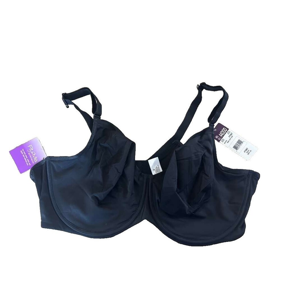 Fruit of the Loom Unlined Underwire Bra Women's 44DDD Black Silky Smooth New